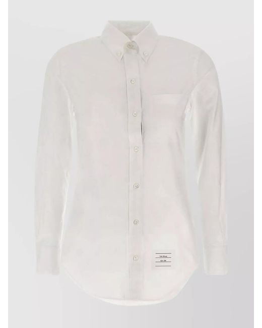 Thom Browne White Cotton Long-Sleeve Button-Down Shirt