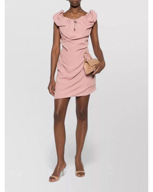 Vivienne Westwood Pink Ruched Mini Dress With Sculptural Off-Shoulder Neckline