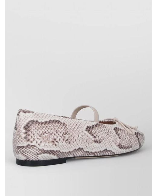 Stuart Weitzman Natural Ballet Flats Snake Print Round Toe Bow