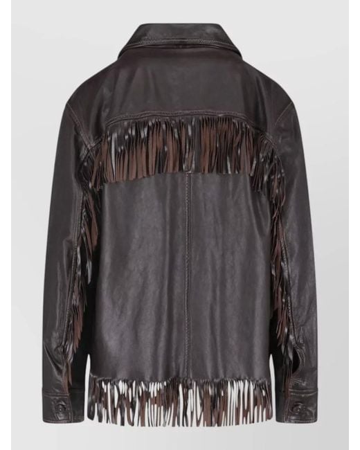 Polo Ralph Lauren Black Collared Coat Fringe Detailing Front Pockets