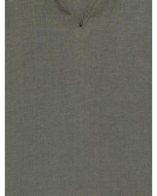 120% Lino Gray Linen Kaftan Dress Knee Length V Neckline