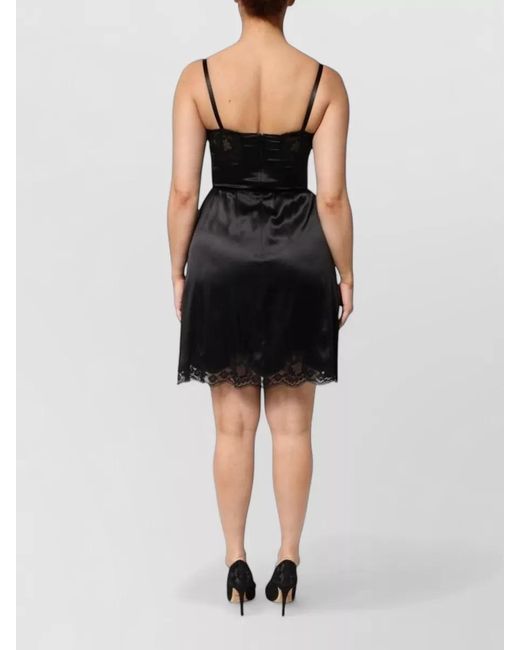 Dolce & Gabbana Black Silk Blend Lace Trim Sleeveless Mini Slip Dress
