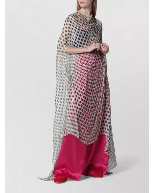 Dries Van Noten Pink Dress Draped Neckline Sheer Overlay Embellishments