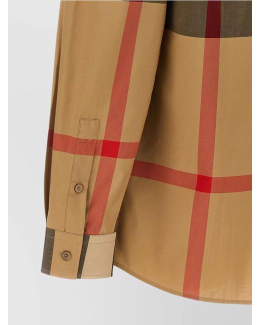 Burberry Brown Checked Pattern Shirt With Button-Down Collar for men