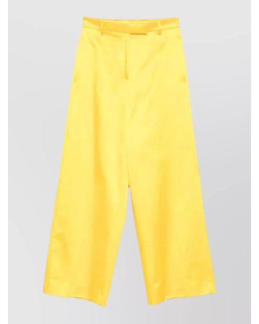 Dries Van Noten Yellow High Waist Wide Leg Satin Trousers