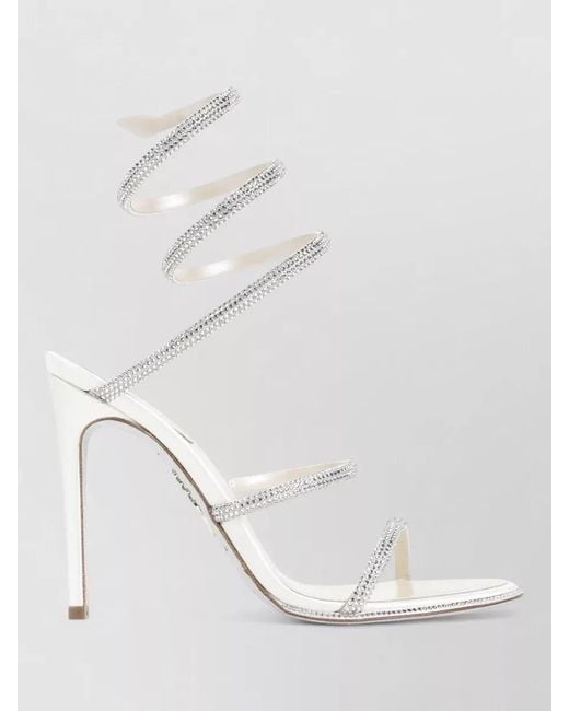 Rene Caovilla White Rhinestone Strappy Sandal Open Toe Design