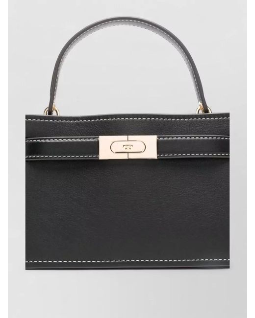 Tory Burch Black Lee Radziwill Mini Leather Top Handle Bag
