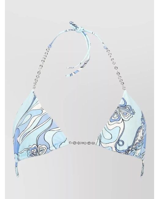 Emilio Pucci Blue Bikini Top Adjustable Straps Chain Detail