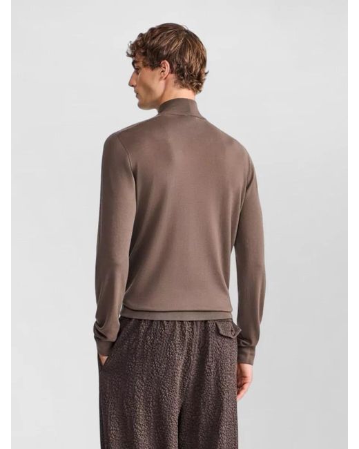 Giorgio Armani Brown Slim Fit Virgin Wool Knit Sweater for men