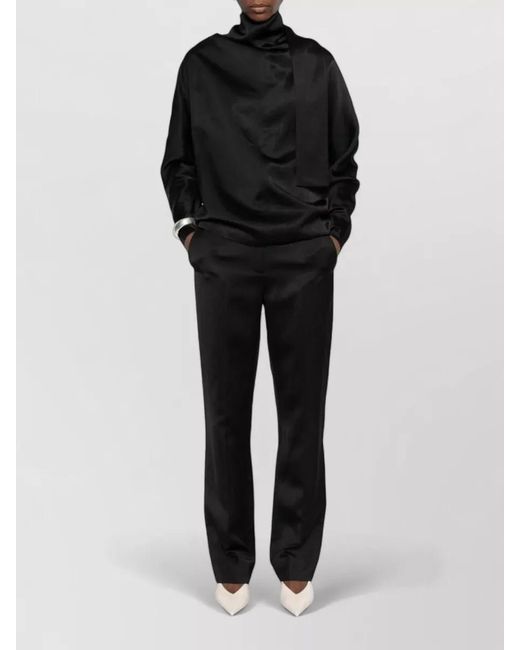 Totême  Black Linen Blend Trousers Straight Leg Tailored