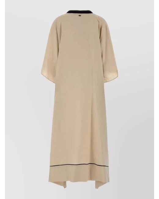 Agnona Natural Linen Kaftan Contrast Trim Loose Fit