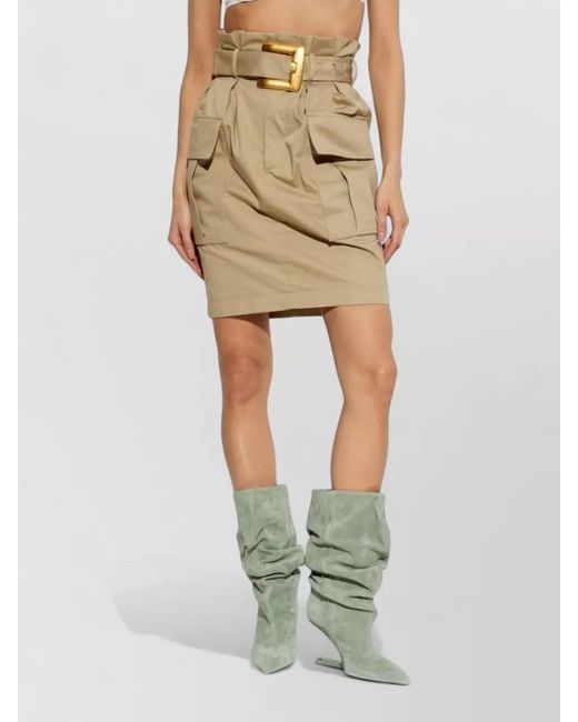 Balmain Natural High Waist Mini Skirt Belted Large Buckle