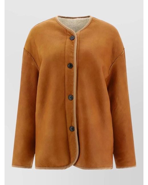 Giovi Brown Shearling Jacket Reversible Round Neck Trim