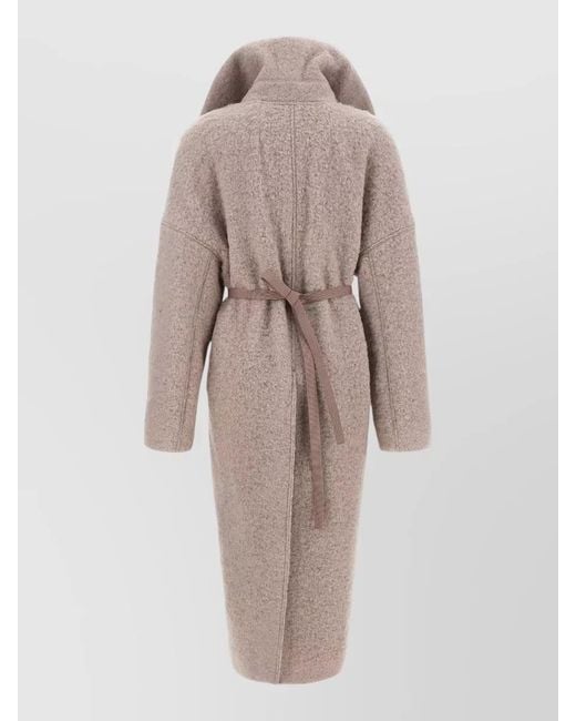 Rick Owens Natural Alpaca Wool Belted Maxi Coat