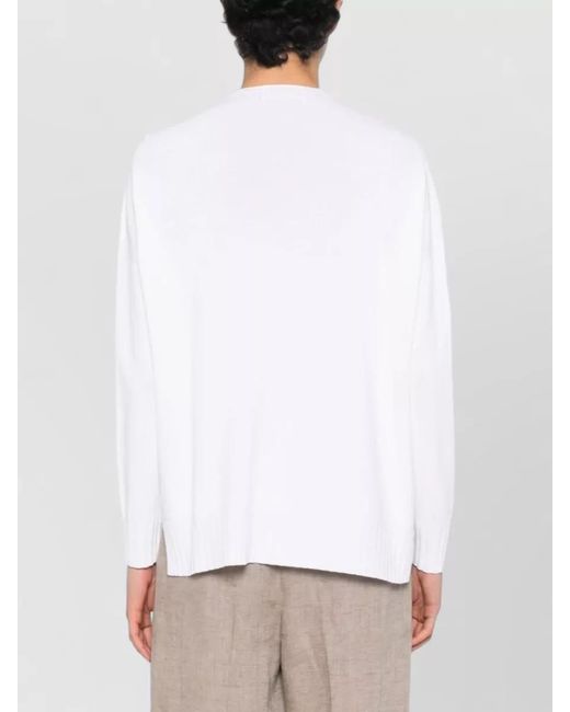 ERMANNO FIRENZE White V Neck Cardigan Long Sleeves Embroidery Ribbed