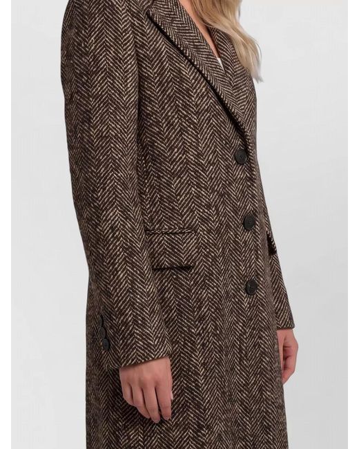 Tagliatore Brown Wool Herringbone Single-Breasted Coat
