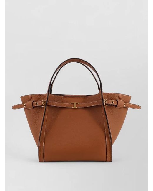 Tod's Brown T Timeless Small Leather Tote Bag
