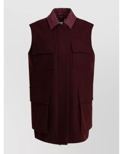 Max Mara Purple Collared Neck Sleeveless Jacket Flap Pockets