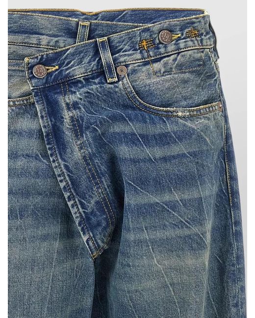 R13 Blue Crossover Waist Jeans Belt Loops Design