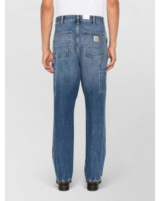 Carhartt Blue Denim Cotton Jeans Straight Leg Five Pockets for men