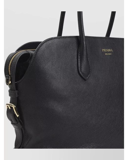 Prada Black Leather Shopping Tote Bag Detachable Strap