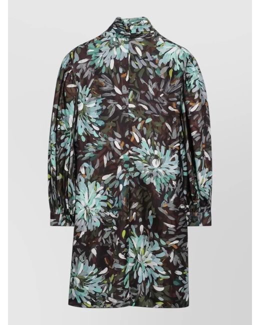 Gucci Gray Dress High Neck Long Sleeves Bow Floral