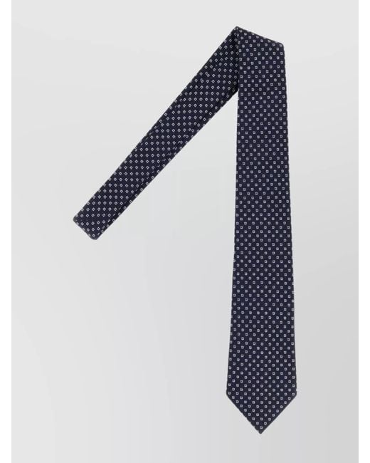 Saint Laurent Blue Silk Tie With Embroidered Design And Slim Style for men