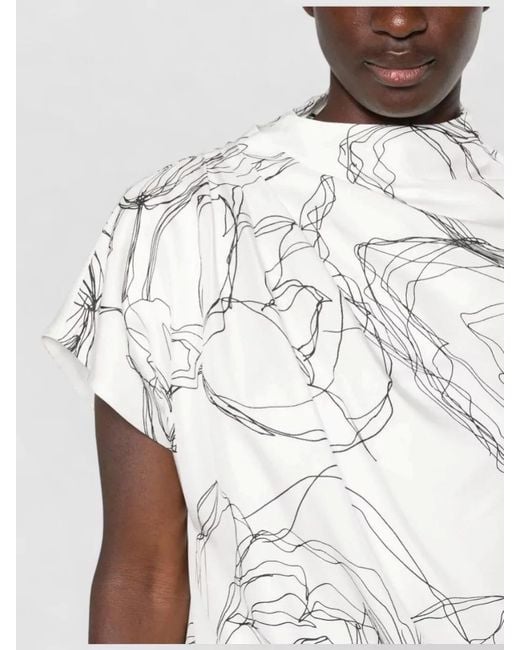 Fabiana Filippi White Silk Top Asymmetric Hem Draped High Neck