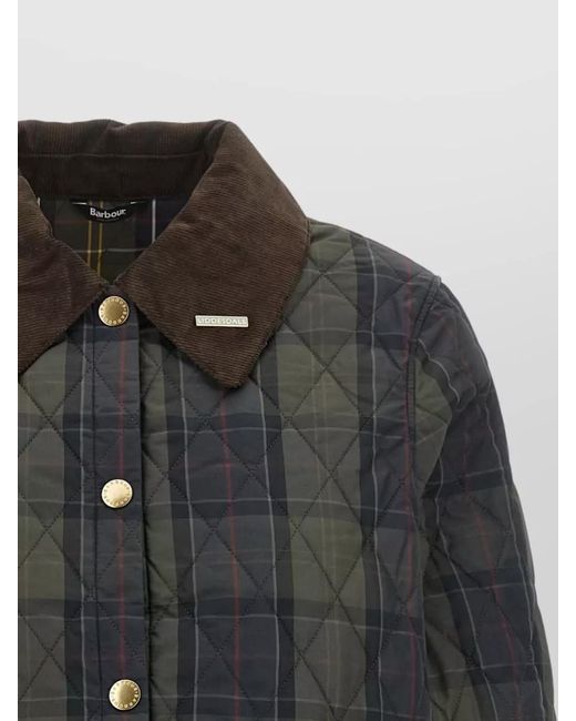 Barbour Black Liddesdale Quilted Coat Contrast Collar Pockets