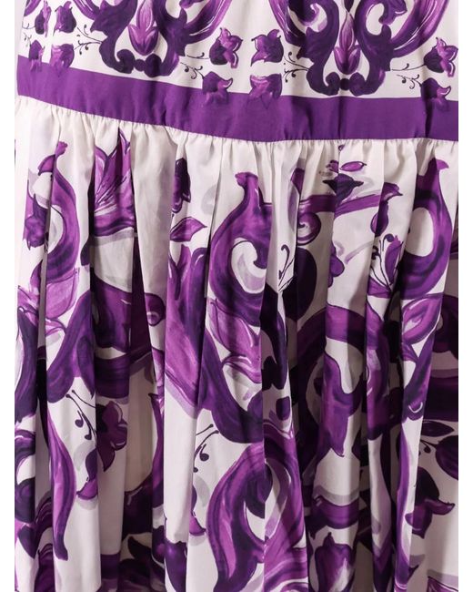 Dolce & Gabbana Purple Cotton Pleated Maxi Skirt