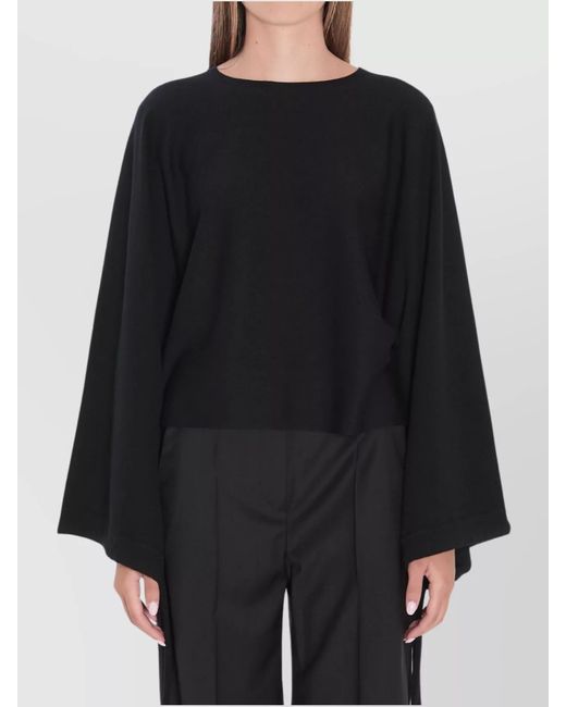 Max Mara Black Wool Batwing Sleeve Cropped Sweater