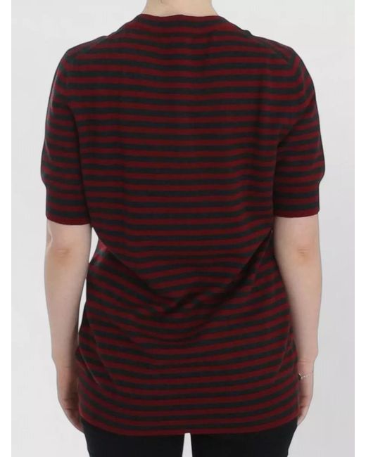 Dolce & Gabbana Red Striped Cashmere Short-Sleeve Crew-Neck Sweater
