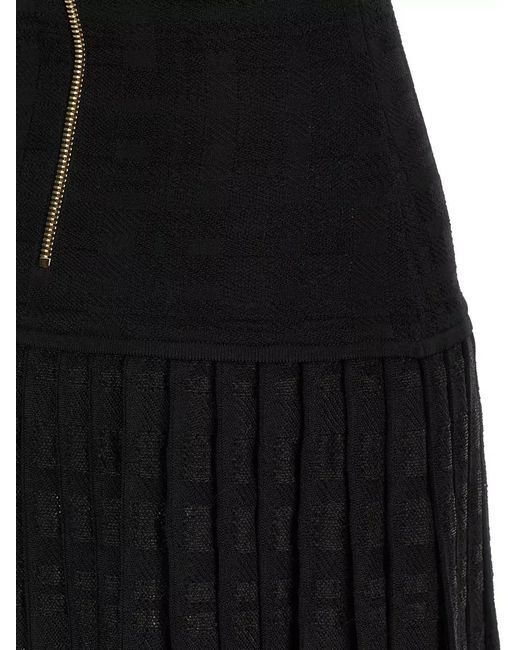 Balmain Black Pleated Tartan Knit Halterneck Sleeveless Mini Dress