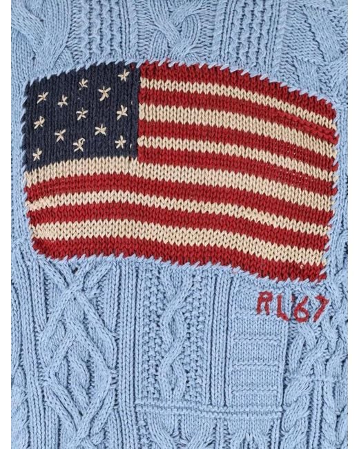 Polo Ralph Lauren Blue Crew Neck Sweater Cable Knit Design for men