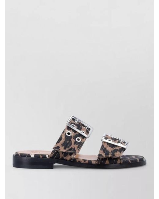 Ganni Multicolor Animal-Print Buckle-Strap Sandals