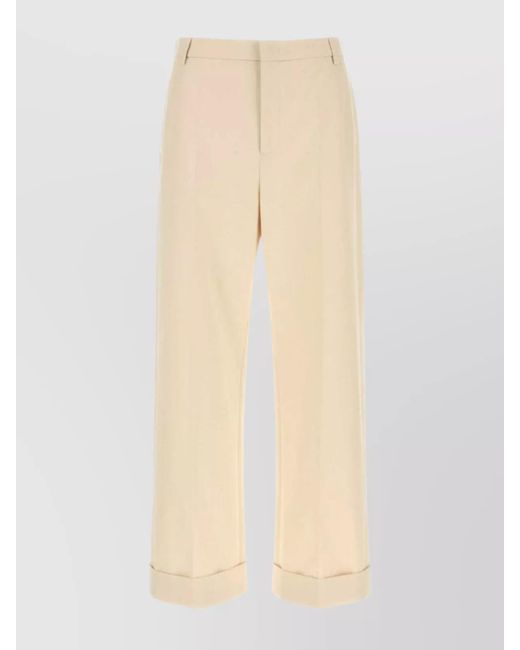 Valentino Garavani Natural Cotton Trousers With Cuffed Hem And Pockets for men
