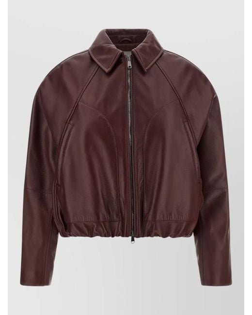 Brunello Cucinelli Brown Nappa Leather Panelled Cropped Single-Breasted Coat