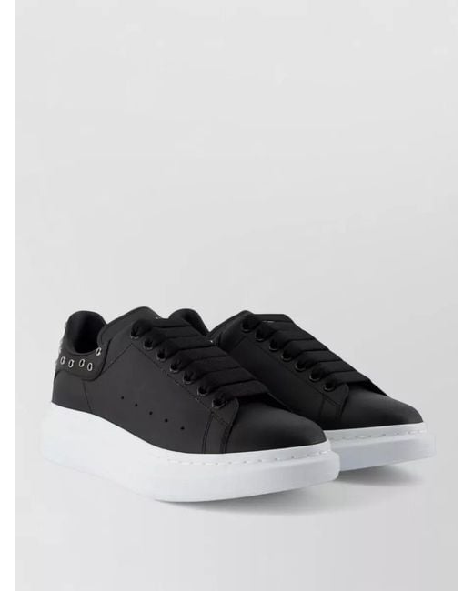 McQueen Black Oversized Leather Sneakers Contrast Sole for men