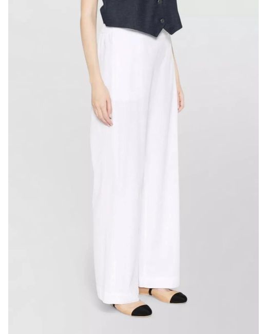 Via Masini 80 White Lightweight Wide Leg Trousers Side Pockets