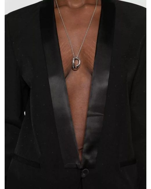 Forte_forte Black Wool Blend Tuxedo Jacket Dotted Pattern