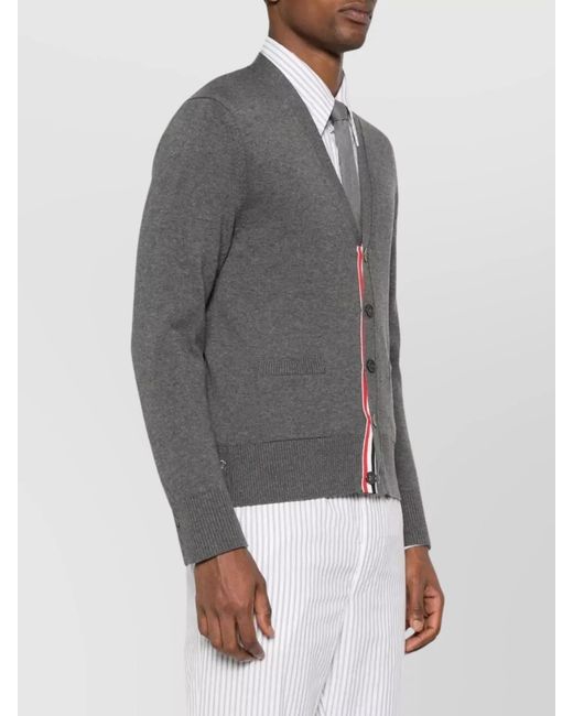 Thom Browne Gray Cotton Fine-Knit Relaxed-Fit V-Neck Cardigan for men