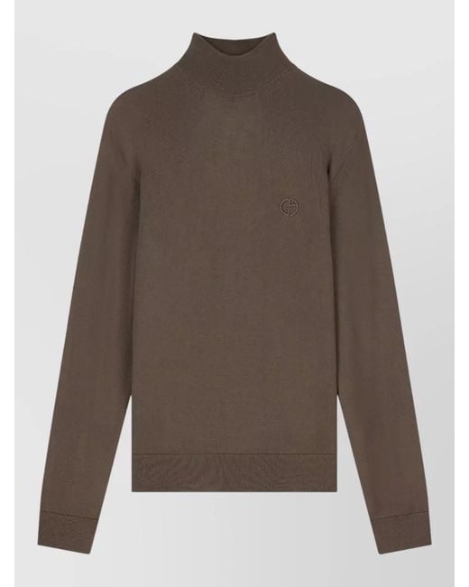 Giorgio Armani Brown Slim Fit Virgin Wool Knit Sweater for men