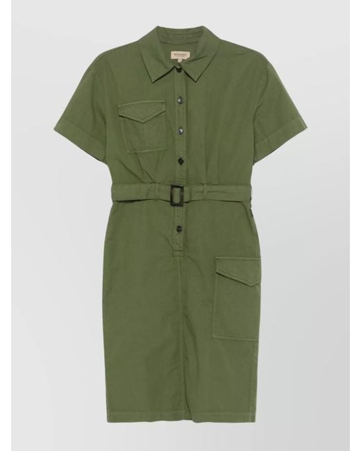 Woolrich Green Cotton Short-Sleeve Shirt Dress