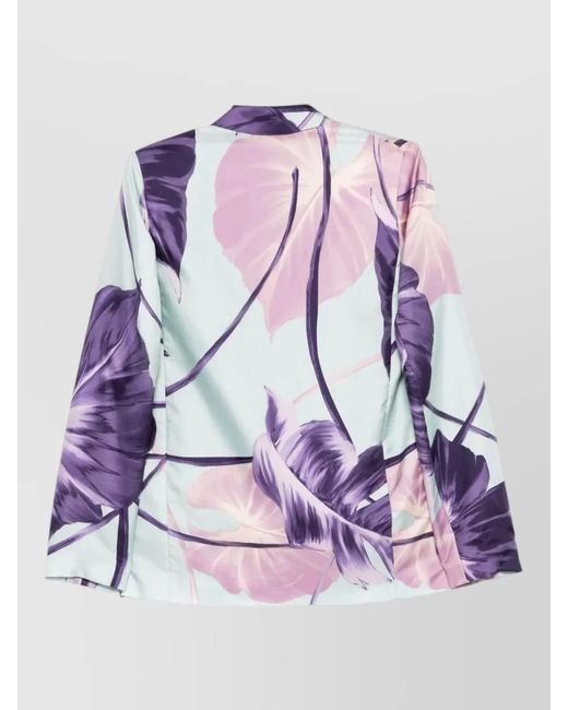 F.R.S For Restless Sleepers Purple Silk Double Breasted Jacket Floral Print