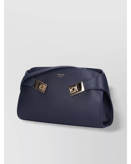Ferragamo Blue Structured Silhouette Top Handle-Tone Hardware