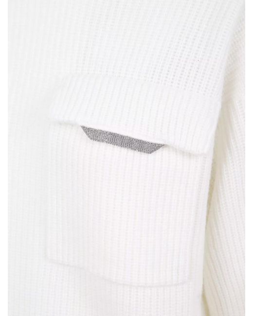Brunello Cucinelli White Cashmere Turtleneck Jumper