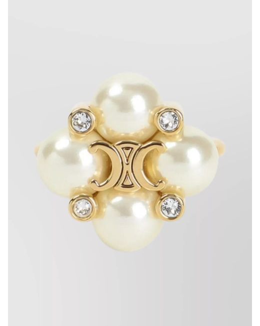 Céline Metallic Pearl Crystal-Embellished Ring