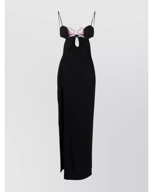 Nensi Dojaka Black Heart-Padded Maxi Slip Dress