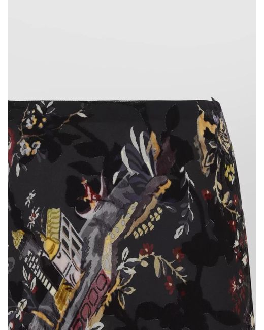 Etro Black High Waist Midi Skirt Floral Pattern