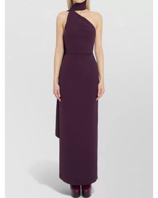 Solace London Purple One Shoulder Draped Neckline Maxi Dress